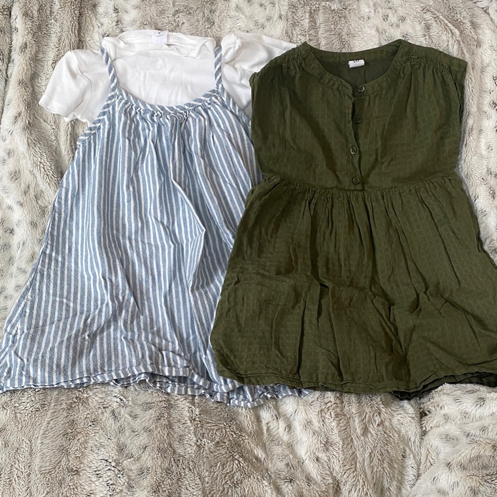 GAP Kids Casual Dresses - Olive Green and Blue Striped Toddler Size 5
